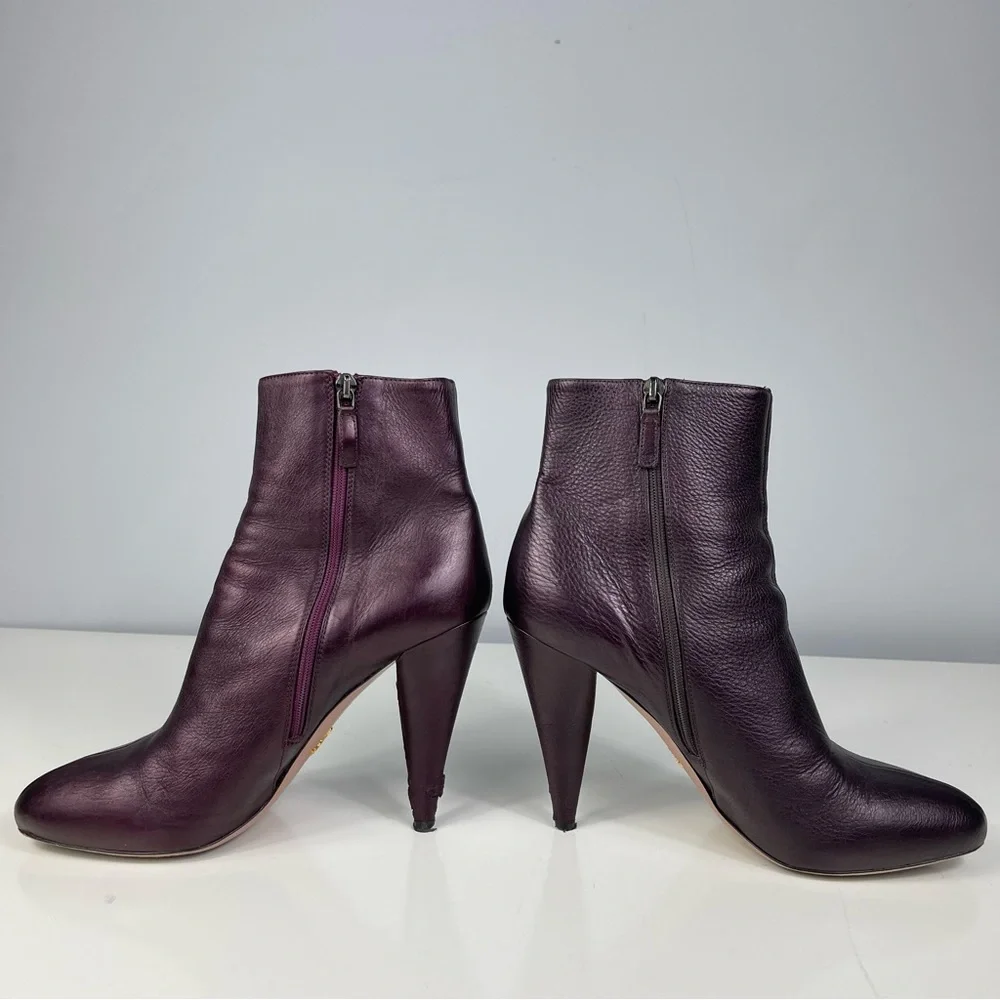 PRADA Women’s Plum Metallic Bronzed High Heel Side Zip Ankle Boots Booties 39.5 - Picture 6 of 16